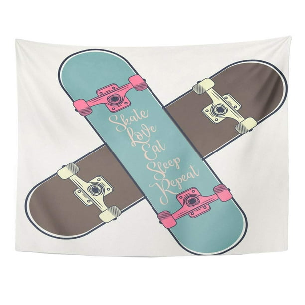 XDDJA Ink Lifestyle Skateboards Girl and Boy Love Skate Eat Outline Active Wall Art Hanging Tapestry Home Decor for Living Room Bedroom Dorm 51x60 inch Walmart