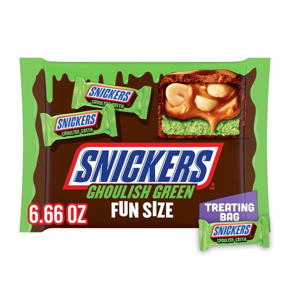 Snickers Ghoulish Green Milk Chocolate Halloween Candy Bars - 6.66 oz Candy Bag