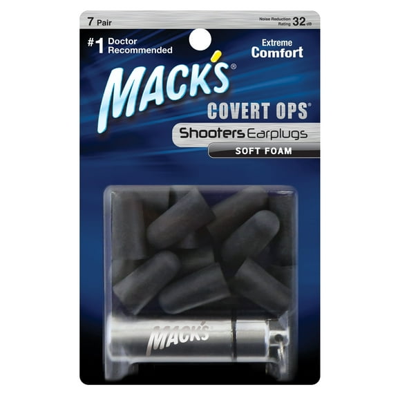 Mack's Covert Ops Soft Foam Shooting Ear Plugs, 7 Pair Plus Travel Case - 32 dB High NRR - Comfortable Earplugs for Hunting, Tactical, Target, Skeet and Trap Shooting