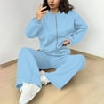 thumbnail image 5 of HUJlwoi Women 2 Piece Outfits Fashion Open Front Jacket and Wide Leg Sweatpants Set Workout Sport Sweatsuit Sets Clothes, 5 of 7