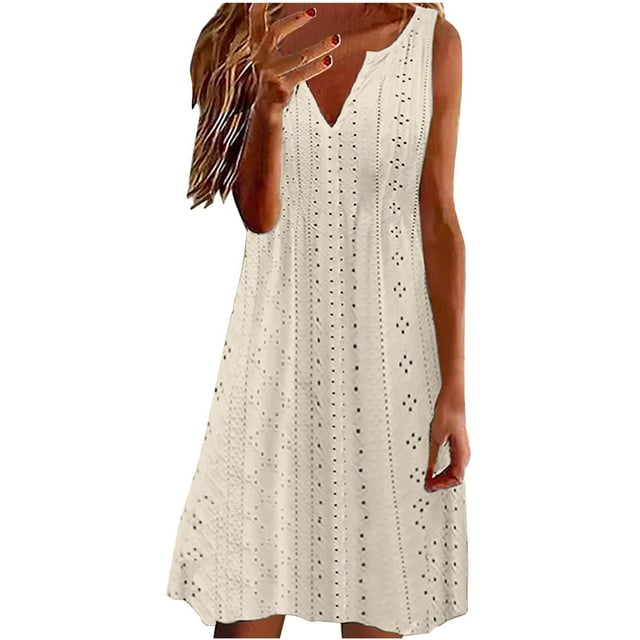 Ruimatai Robe Courte d'Été Sans Manches pour Femme, Décontractée, Couleur Unie, Col en V, Fluide, Robe Courte, Robe de Plage pour Fête