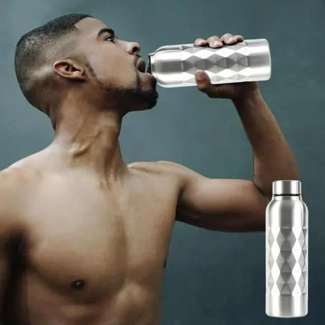 Botella de agua deportiva de acero inoxidable 1 litro | Vaso de bebida caliente fría aislada de gran capacidad | Empuñadura hexagonal de diamante | Matraz de exterior reutilizable para gimnasio de
