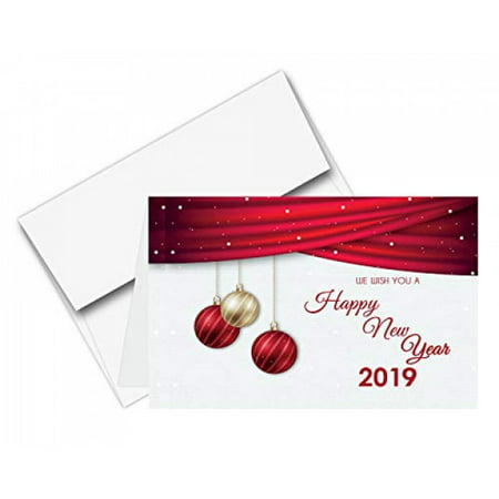 2019 Happy New Year – Red Holiday Greetings Fold Over Cards & Envelopes, 25 Cards and 25 Envelopes per Pack | 5