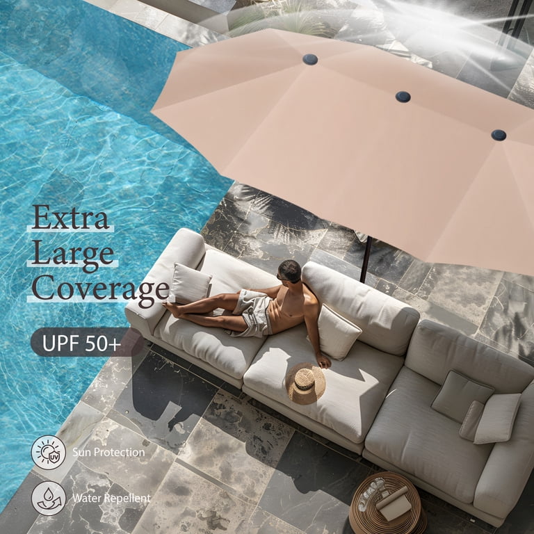 Summit Living 13 ft Large Patio Umbrella Double Sided Outdoor Market Umbrella Beige