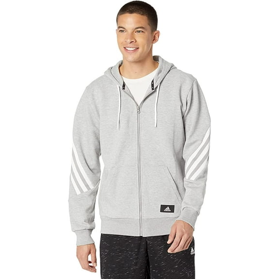 Adidas Men's Future Icons Three Stripes Full-Zip Hoodie, Medium Grey Heather White,2XL - US