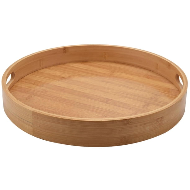 Round Serving Bamboo Wooden Tray for Dinner Trays Tea Bar Breakfast Food Container Handle Storage Tr
