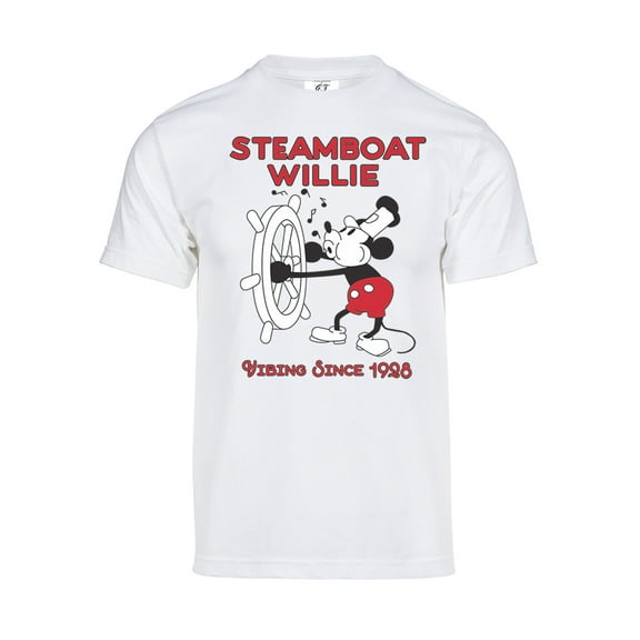 Mens Vintage Steamboat Willie T-Shirt - Classic Vibing Cartoon Shirt, White Medium