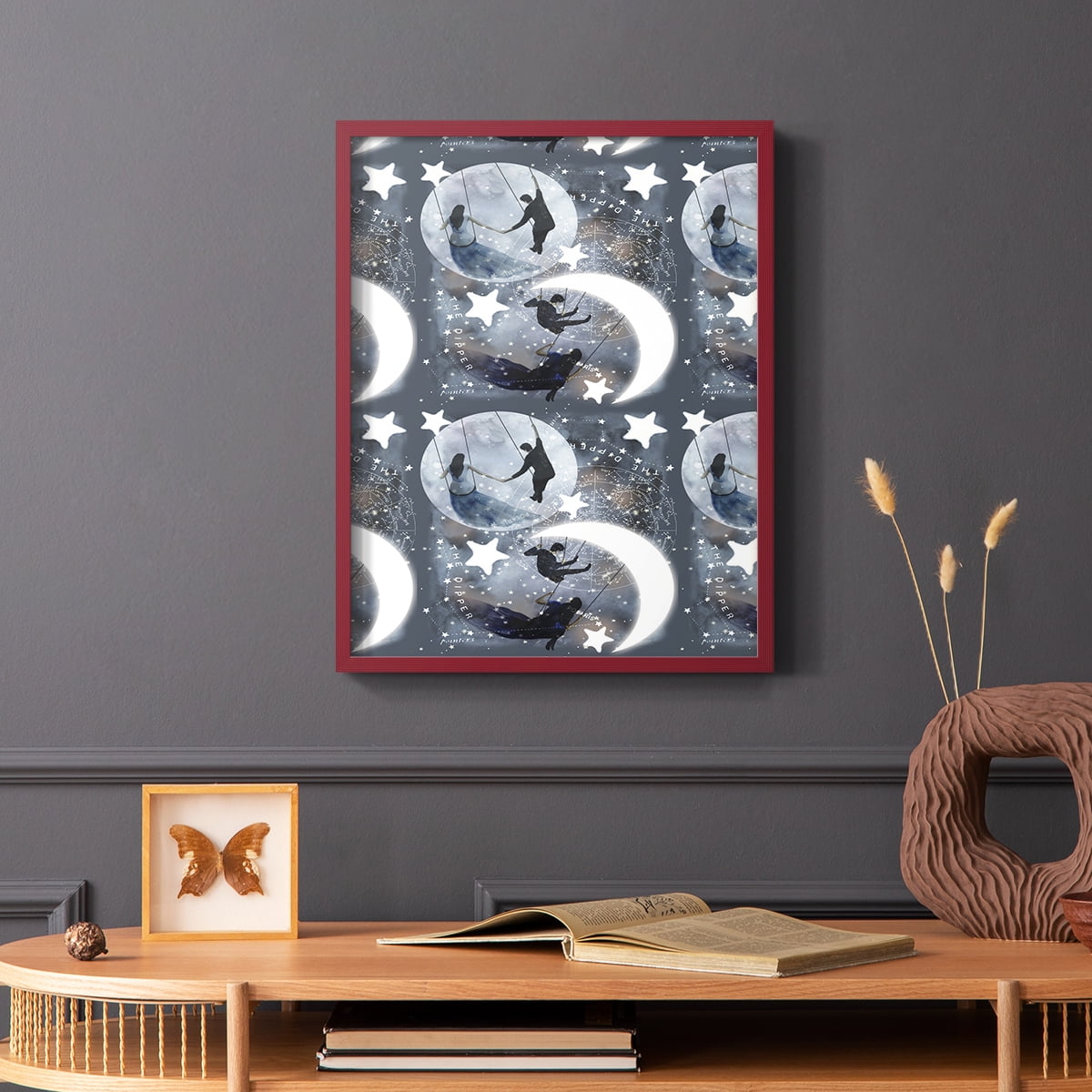 Celestial Love Collection E Framed Print in Red Solid Wood Framed Print No Nail Hanging
