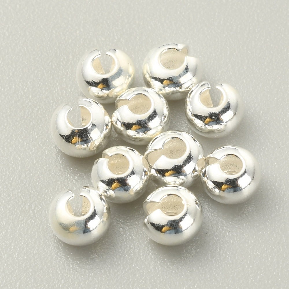 30pcs 925 Sterling Silver Crimp Beads Covers Flat Round Silver 4x3mm Hole: 1.4mm