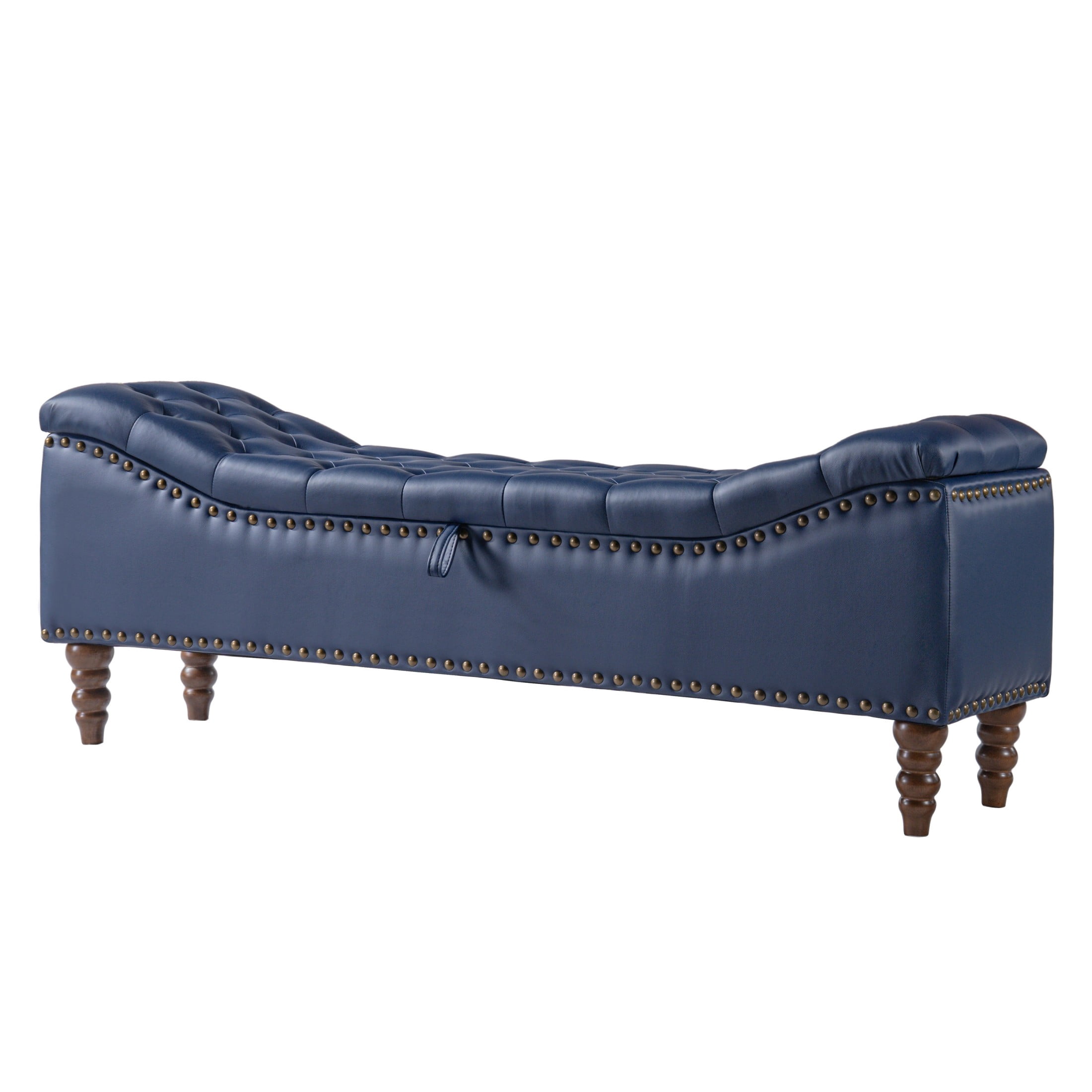 Christopher Knight Home PU Leather Storage Bench, Button-Tufted Ottoman with Nailhead Trim, Navy