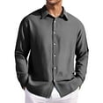 thumbnail image 4 of Domuza Men's Casual Shirts Long Sleeve Button Up Loose Fit Summer Vacation T Shirts Comfy Lightweight Stretch Solid Color Lapel Blouse with Pocket Gray 5XL, 4 of 4