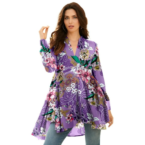 Roaman's Women's Plus Size Hand Crinkled Fit And Flare Tunic