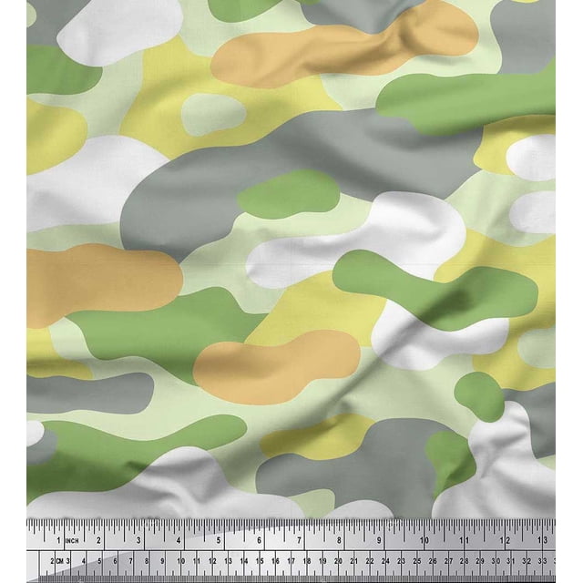 Soimoi Poly Georgette Fabric Two Tone With Grey Camouflage Decor Fabric Printed Yard 52 Inch Wide