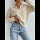 thumbnail image 5 of Suéteres de Punto para Mujer, Suéteres de Larga con Cuello en V, Camisetas Informales, Conjuntos de Moda de Otoño. Albaricoque M, 5 of 9