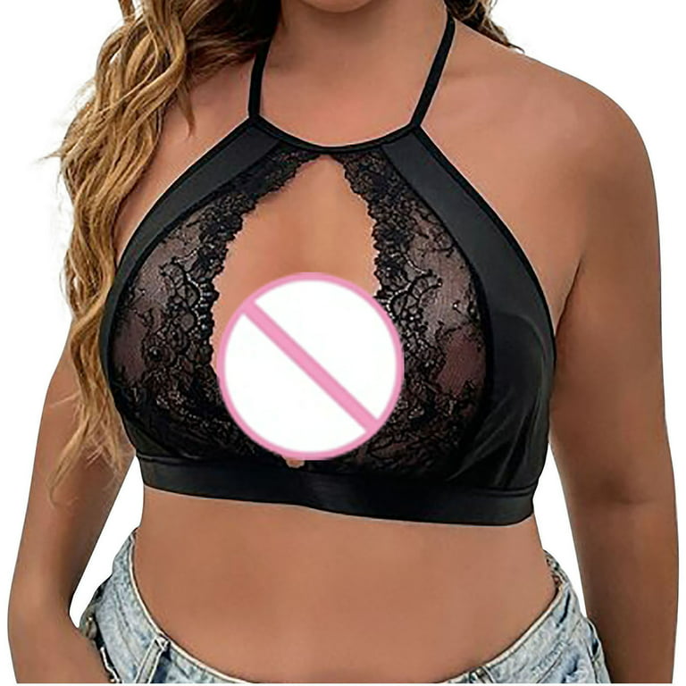 Sexy Solid Color Strappy Cutout See Through Mesh Satin Bra Top
