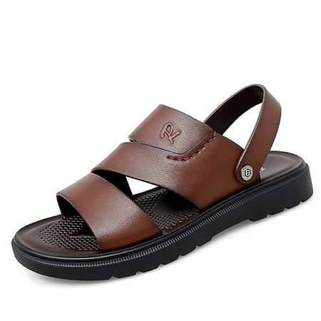 

Engtoy Men s Buckle Strap Soft Leather Sandals Fashion Outdoor Breathable Open Toe Beach Shoes