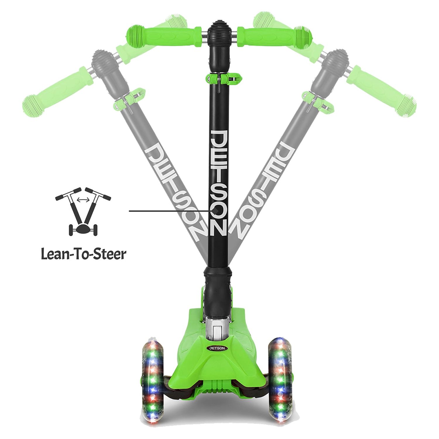 Jetson Twin Kick Scooter with LED Light up Wheels, Unisex, Green
