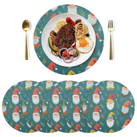 

joogoo Gnome Christmas Round Plate Mats for Dining Table Placemat Set of 6 Holiday Decoration
