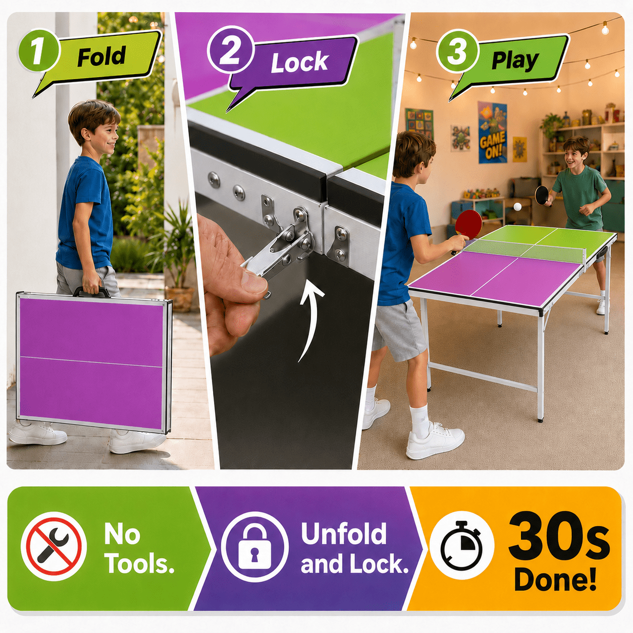 5FT Mini Ping Pong Table, Toy Sports Equipment for Kids Ages 6-10, SHINPT Foldable Outdoor Table Tennis Game Set with Net, Paddles & Balls, Portable Table Tennis Table for Indoor Family Fun