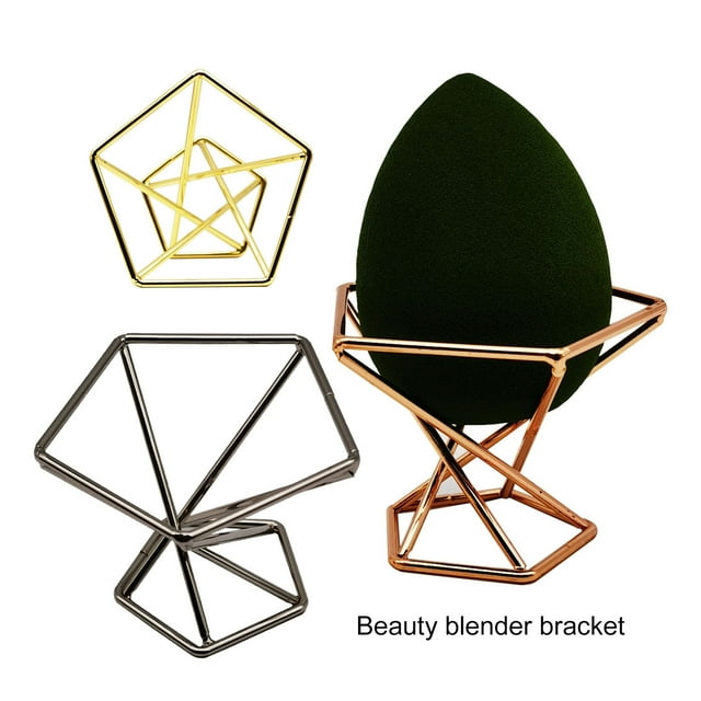 Makeup Sponge Holder Rhombus Shape Electroplating Process Hollow Design Carbon Steel Beauty Puff Sponge Drying Stand Dresser Vanity Accessories