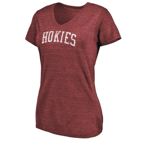 Women's Fanatics Branded Maroon Virginia Tech Hokies Slab Serif Space Dye Tri-Blend V-Neck T-Shirt
