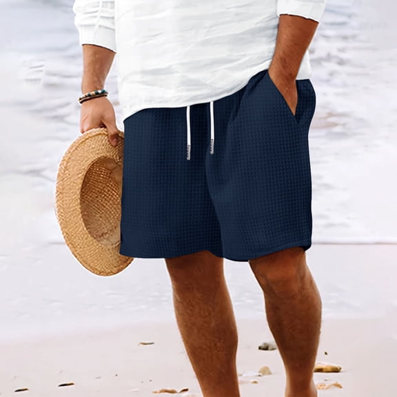 Viluyesy Beach Shorts for Mens, Drawstring Loose Fit with Pockets Summer Sports Beach Swim Trunks Navy S