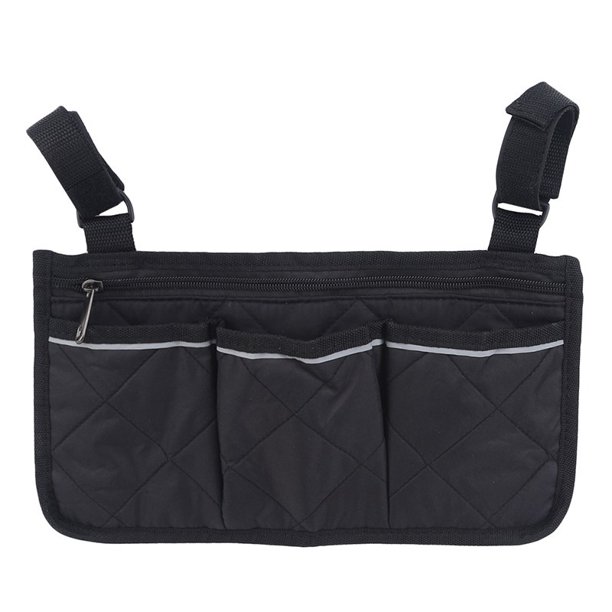 Accesorios para reposabrazos de silla de ruedas, bolsas laterales para colgar en el lateral con regalos para padres y madres para el hogar/al aire libre/carrito de bebé (lado negro)
