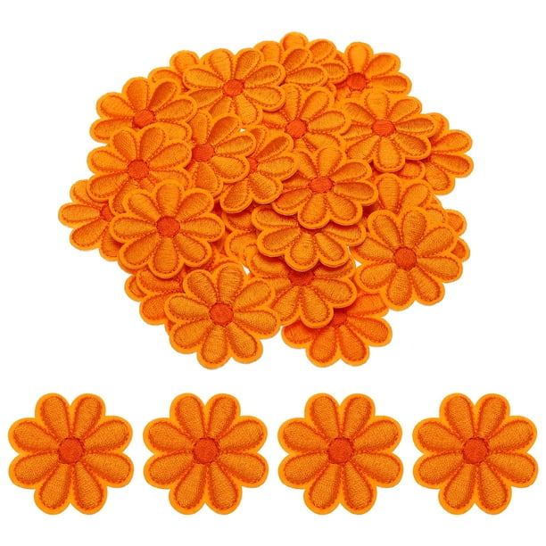 Parche de flores de Uxcell, parches bordados para planchar, parche de flores para reparación de ropa, mochila 3.54x3.54" 30 Pcs Naranja