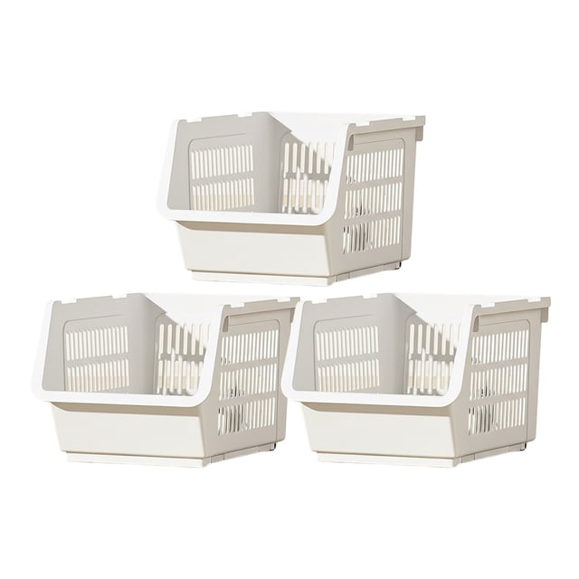 White White Stackable Kitchen Storage Baskets Set Of Three With Heavy-Duty Abs Construction And Built-In Wheels 34X24X57Cm