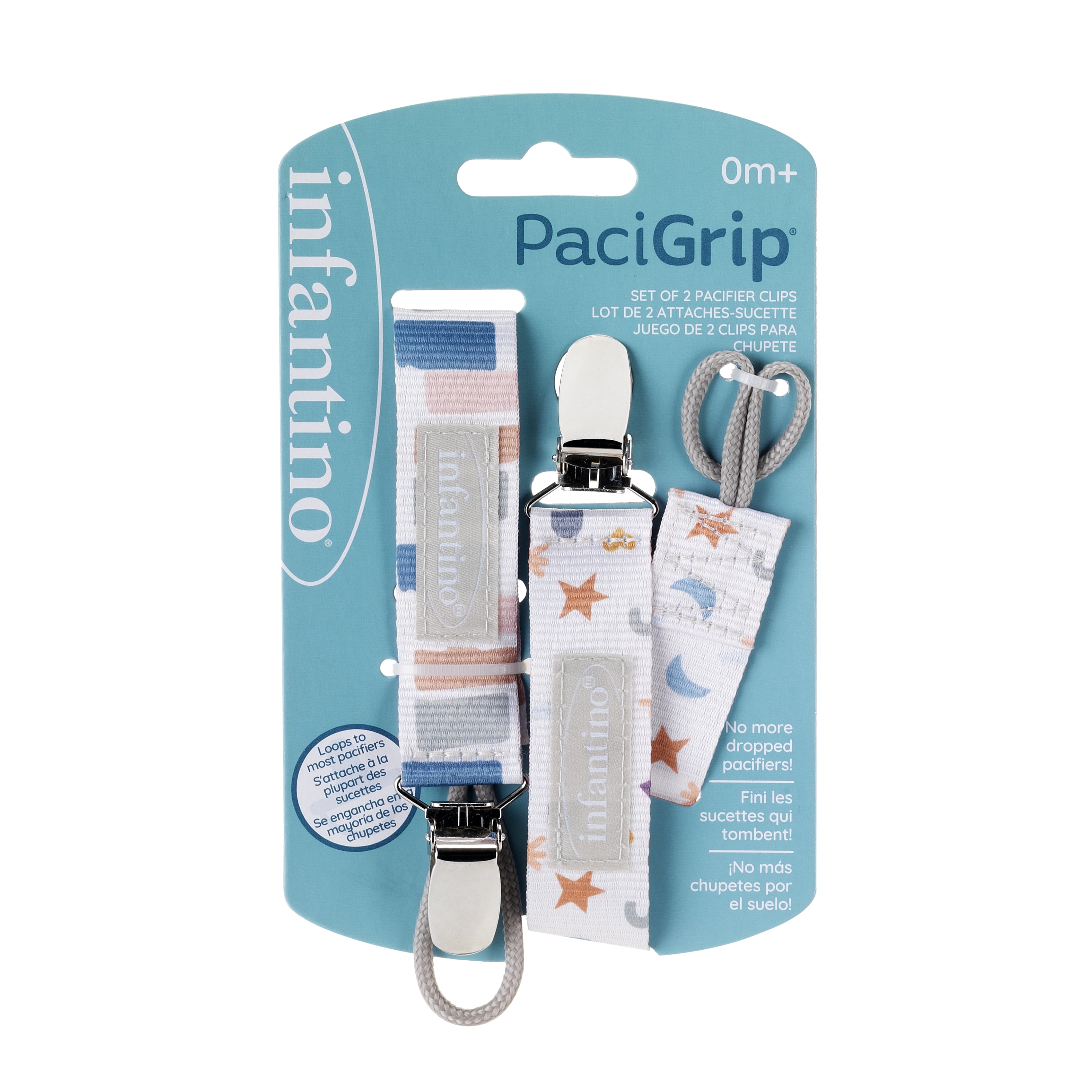 Infantino Pacigrip Universal Pacifier Clips for Infant & Toddler, Luna Love, 2-Pack