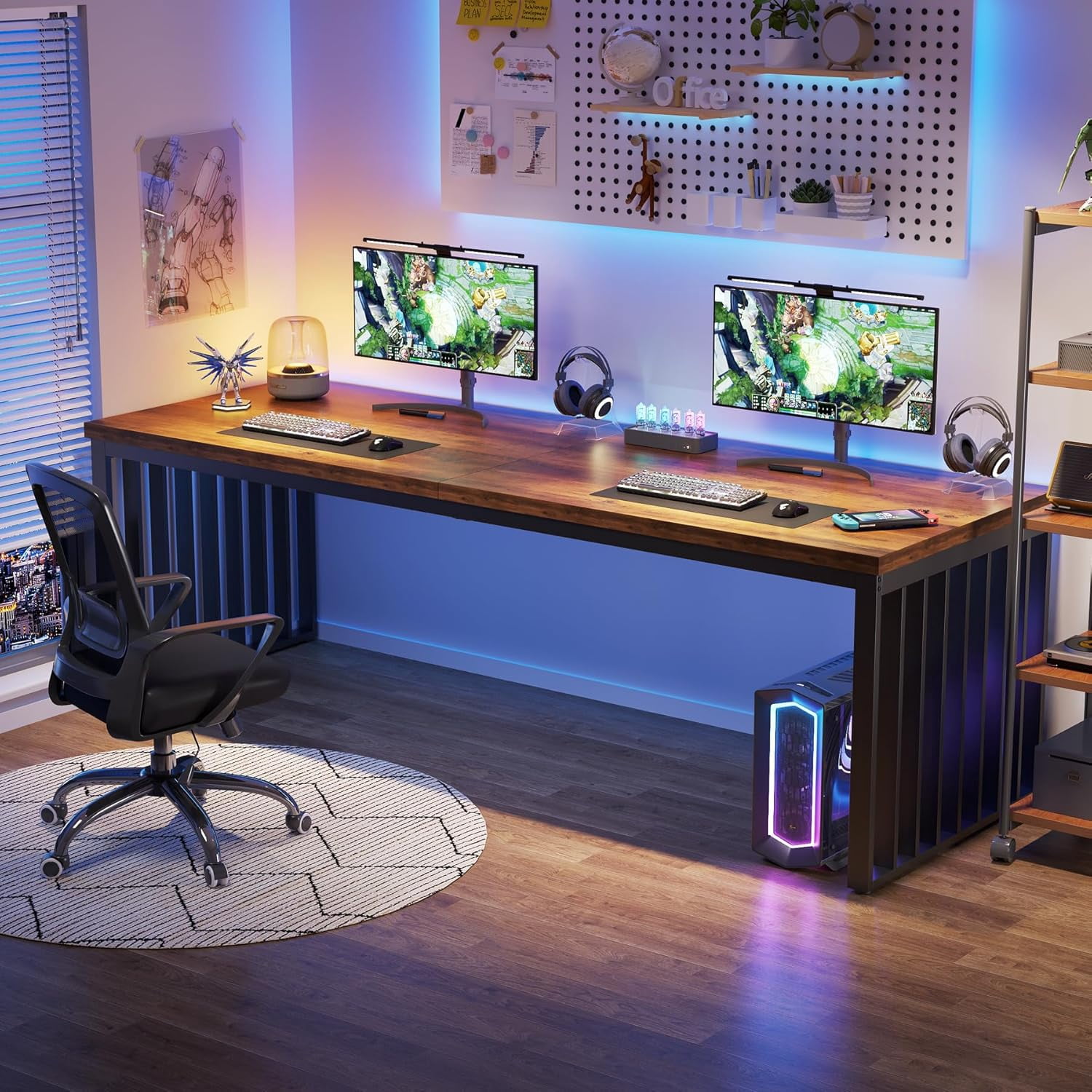Tribesigns 78.74" Extra Long Computer Desk 2 Person Desk, Double Long Desk with Heavy Duty Metal Frame for Home Office, Brown & Black