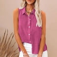 thumbnail image 2 of Dazajoo Linen Sleeveless T Shirts for Women Button Down Lapel Collared Cotton Tank Tops Summer Solid Color Basic Vest Deals Today,Hot Pink,M, 2 of 8