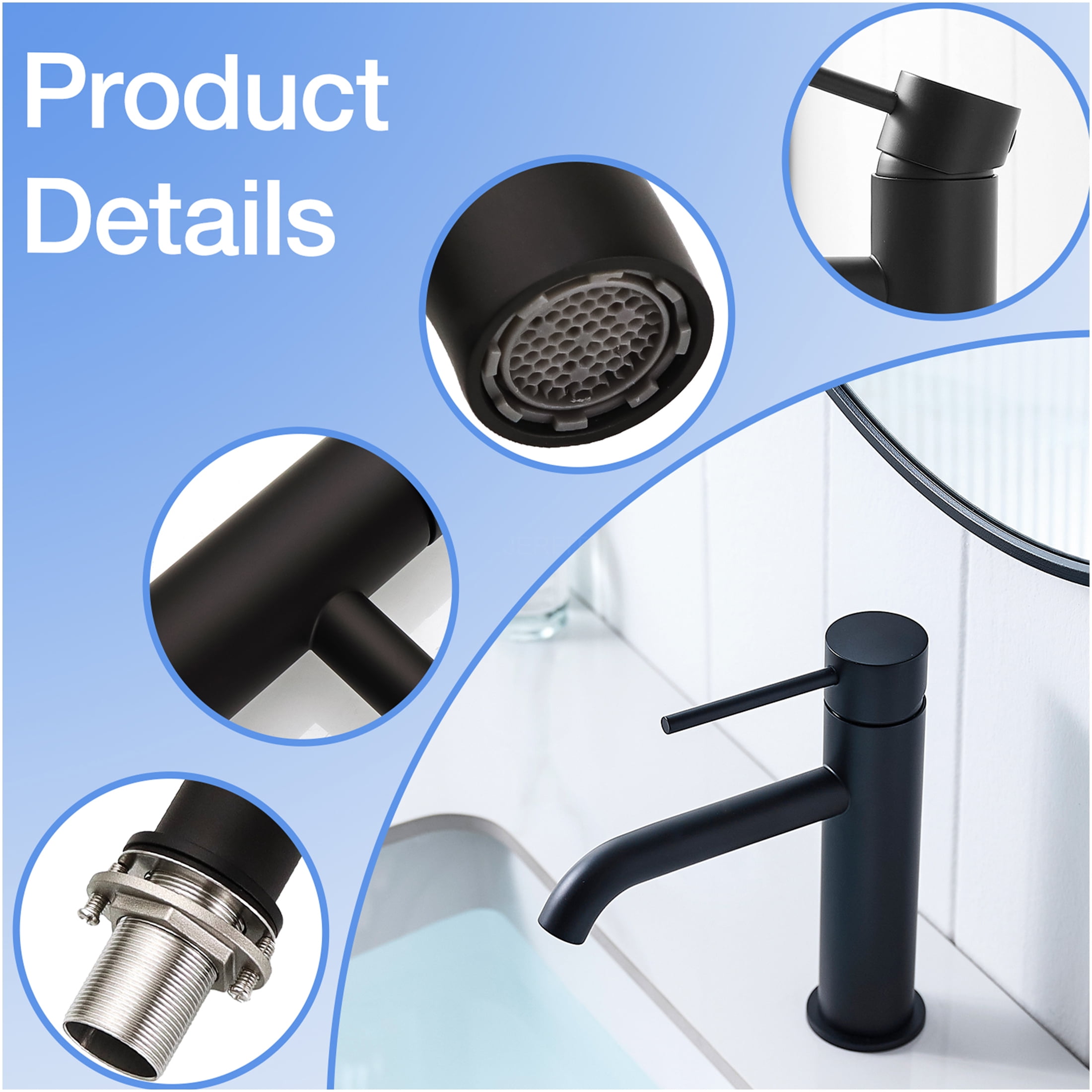 JERFIT Modern Single Hole Bathroom Faucet, Waterfall Black Vessel Sink Faucet with Single Lever Handle, Brushed Nickel Finish for Vanity Basin