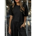 thumbnail image 7 of PUWEI Women's Summer Two Piece Outfits Casual Short Sleeve Pullover and Cropped Wide Leg Pants Lounge Sets, 7 of 7