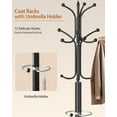 thumbnail image 2 of 12-Hook Metal Coat Rack - Black, Natural Marble Base, Umbrella Holder for Corner Office/Entryway, 2 of 18