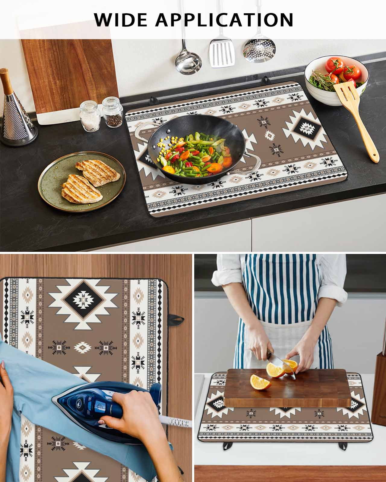 nqOlkjepod Large Induction Cooktop Protector Mat 24"x21", Brown Boho Stove Top Covers for Electric Stove, Farmhouse Aztec Southwest Ethnic Geometric Stove Burner Cover Mats, Glass Top Stove Cover