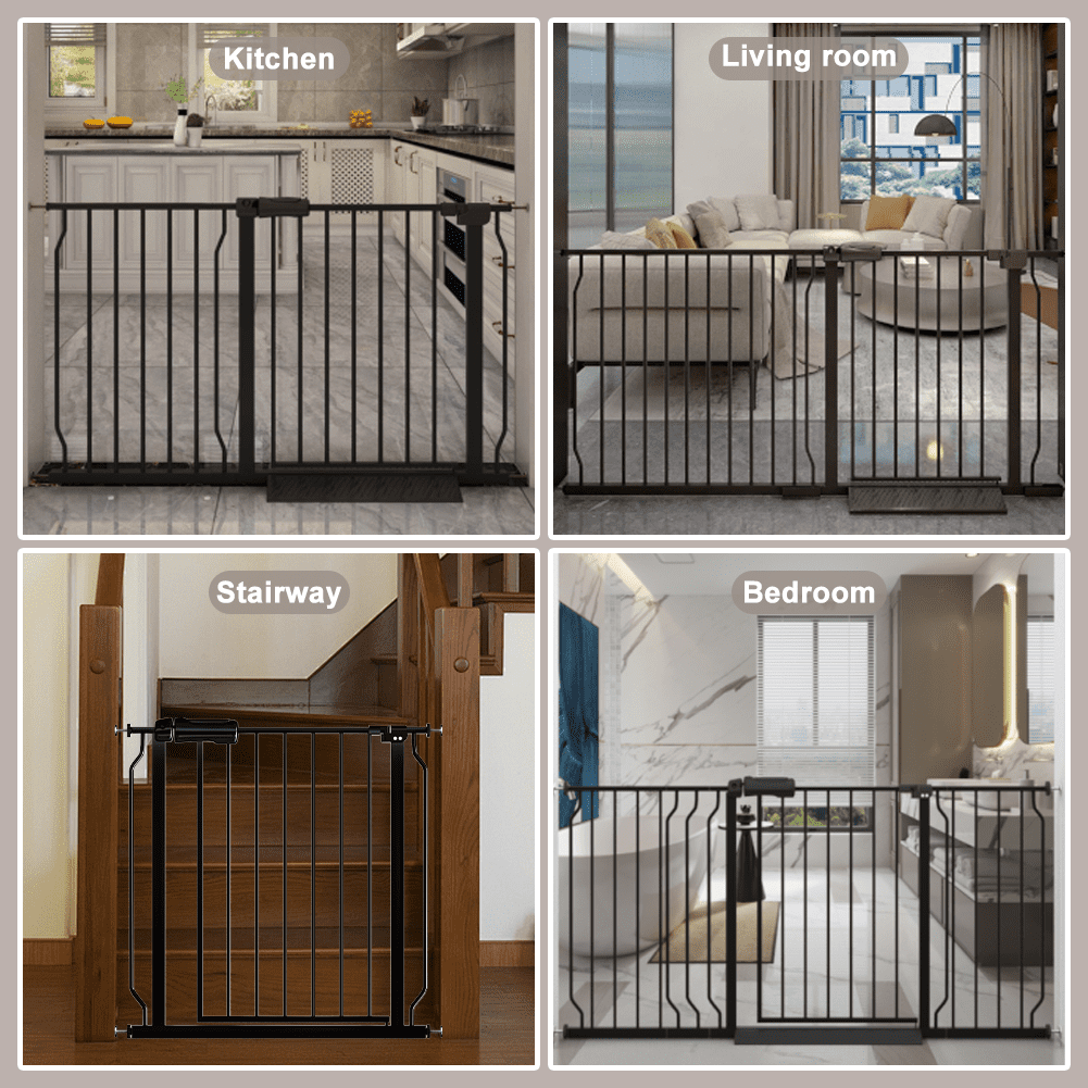 FURDEAR 24-29" Narrow Baby Safety Gate with Wall Protectors Black Metal Gate