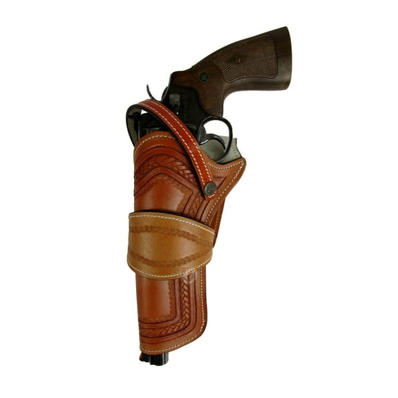 Leather Holster Heart Tooled Long Barrel Western Gun Cover Tan Color - Left Handed