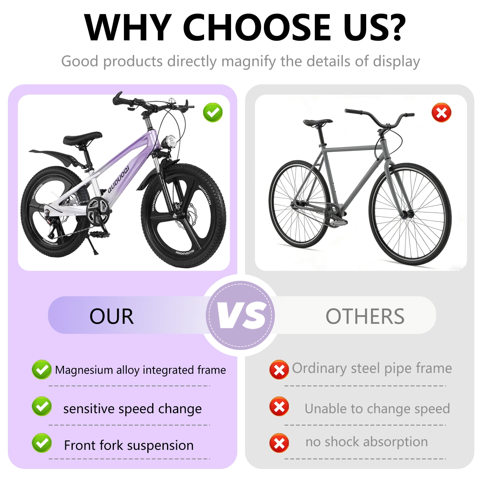 20 Inch Mountain Bike, 7-Speed Youth Bicycle with Magnesium Alloy Frame & One-Piece Wheels(Purple)