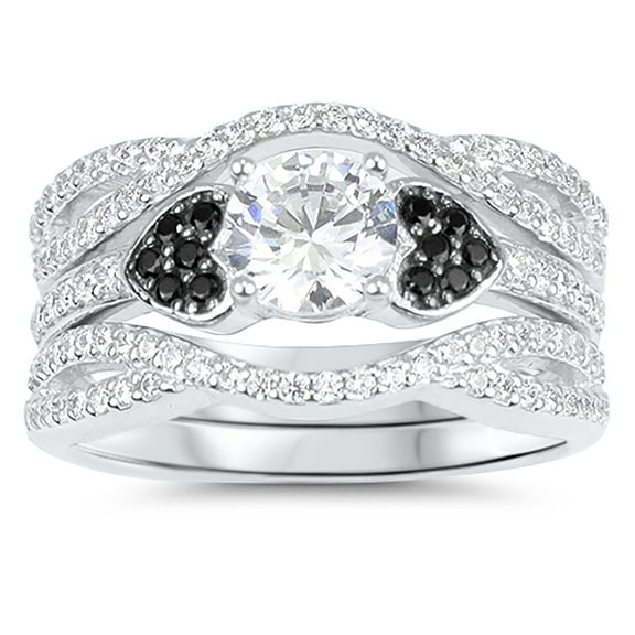 LaRaso & Co Black and White Engagement Ring and Wedding Band Enhancer Wrap Bridal Set for Women Size 7