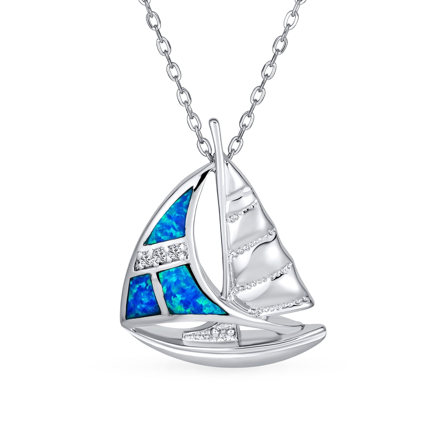 Blue Opal Sailing boat .925 Sterling Silver Pendant 1" long 