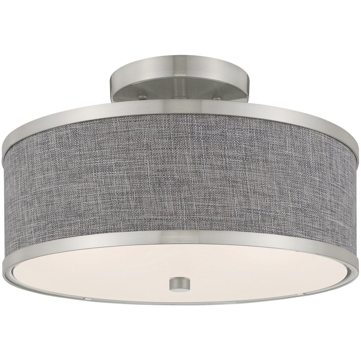 2 Light Brushed Nickel Ceiling Light fixture with Hand Crafted Gray Fabric Hardback Shade