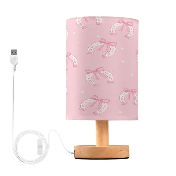 Bows Horseshoes Table Lamp, Fully Dimmable Nightstand Lamp with USB and Linen Fabric Shade, Modern Gifts for Bedroom, Living Room, Office