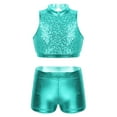 thumbnail image 2 of iEFiEL Girls Sparkly Sequins Ballet Dance Outfit Gymnastics Crop Top with Shorts Set Dancewear for Jazz Hip Hop Dance Lake_Green 8, 2 of 7