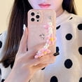 thumbnail image 6 of Compatible with iPhone 14 Pro Max Clear Bracelet Case for Women and Girls Cute Case Pearly Lustre Texture Design Fashion Luxury 3D Flower Wrist Strap Camera Lens Protective Soft TPU Cover, 6 of 10