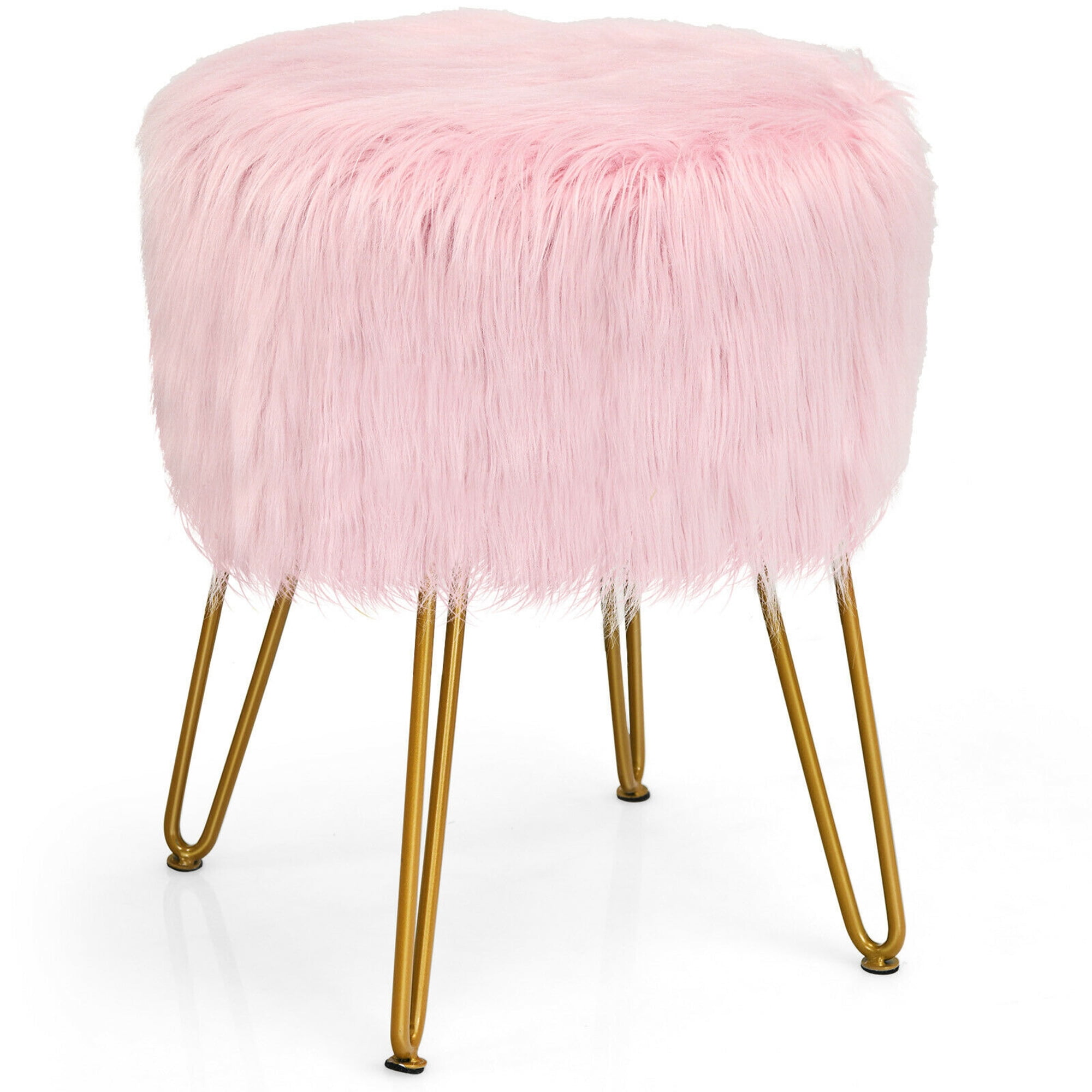Modern Pink Fluffy Sitting Stool or Foot Stool Ottoman Pouffe with Padded Seat 