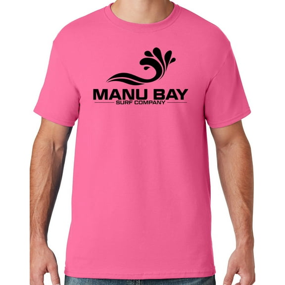 Mens Manu Bay Surf Company BLACK LOGO T-shirt, Medium Neon Pink