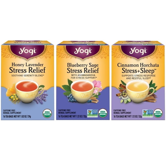 Yogi Stress Relief and Sleep Variety Pack - Herbal Tea Bags - 3 Boxes of 16