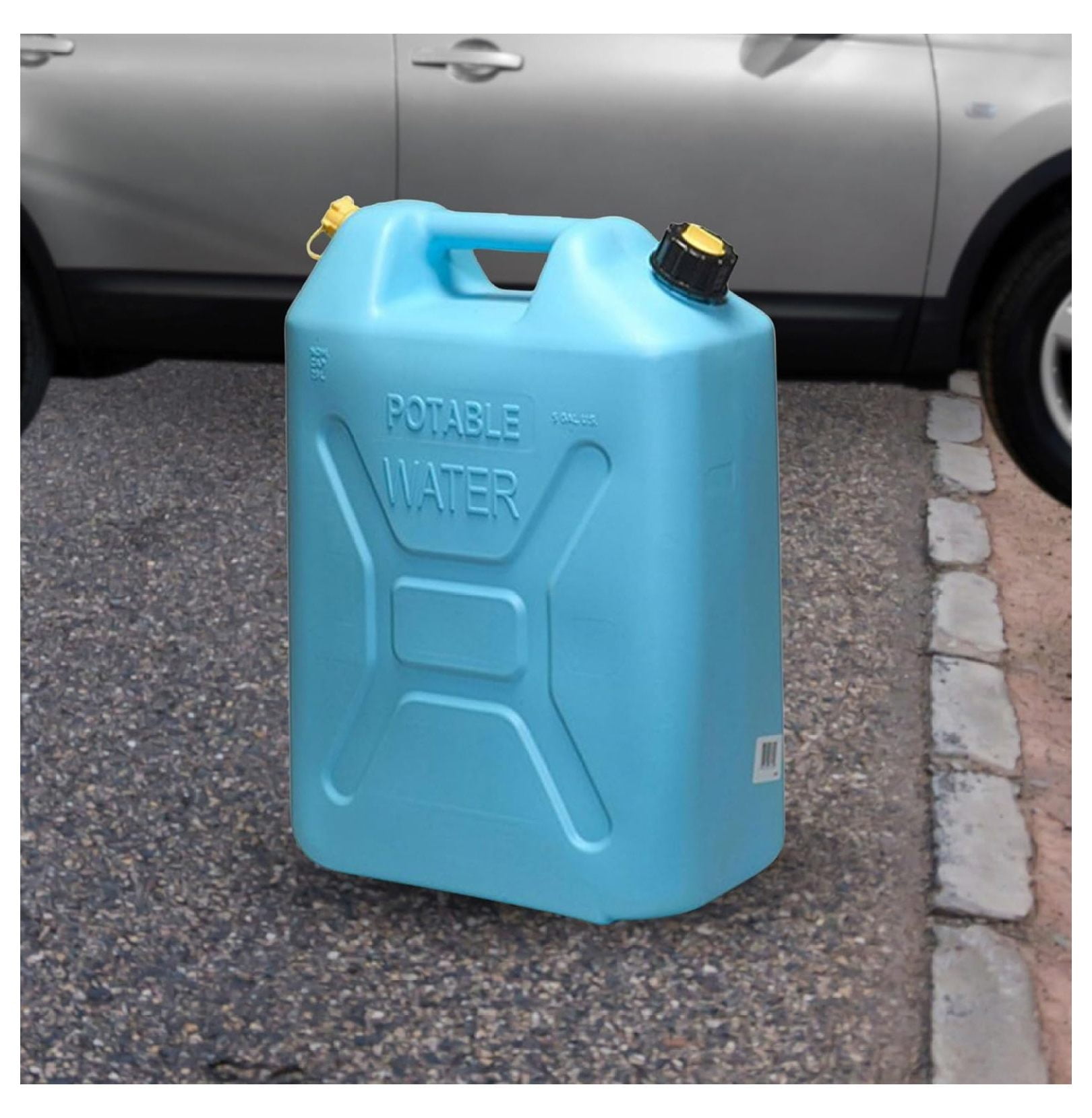 Portable Plastic Military Style Food Grade 5 Gal Water Jug Container with Reversible Spout for Camping & Emergency Storage, Blue 2 Pack