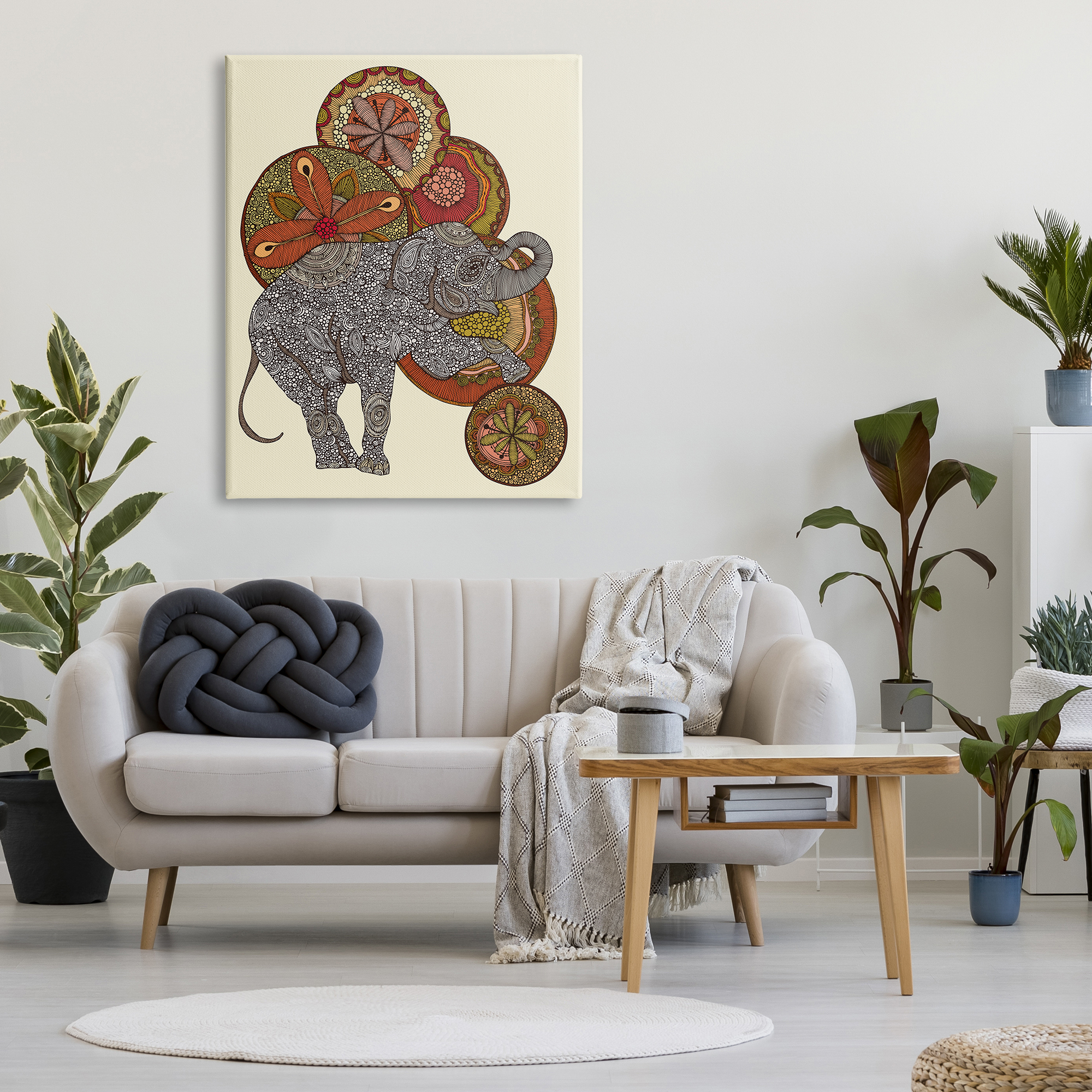 Stupell Industries Elephant & Ball Detailed Mandala Fractals Floral Shapes Graphic Art Gallery Wrapped Canvas Print Wall Art, Design by Valentina Harper